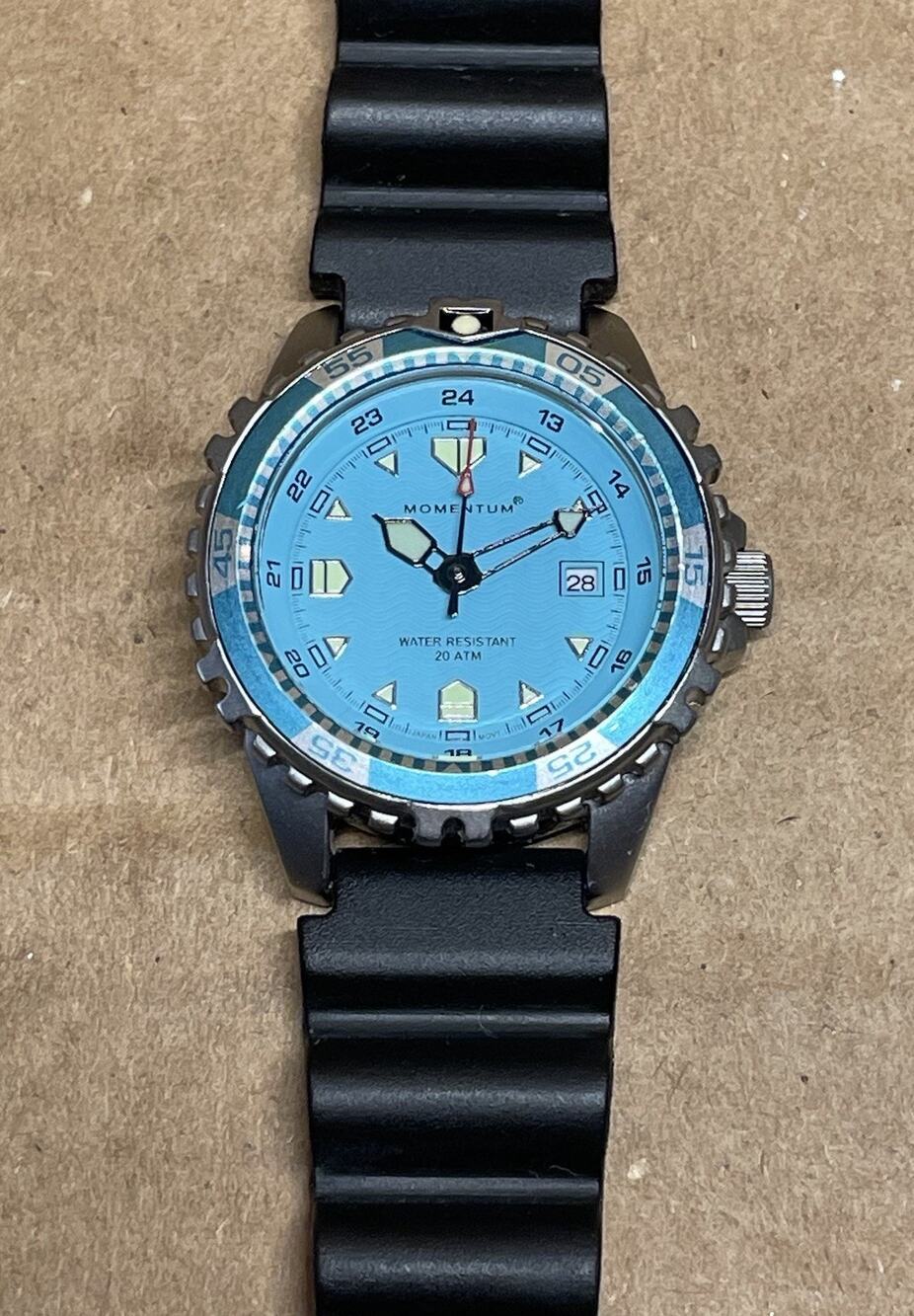 Momentum M1 Stainless Steel 20ATM Divers Watch Aqua Wave Dial New Battery